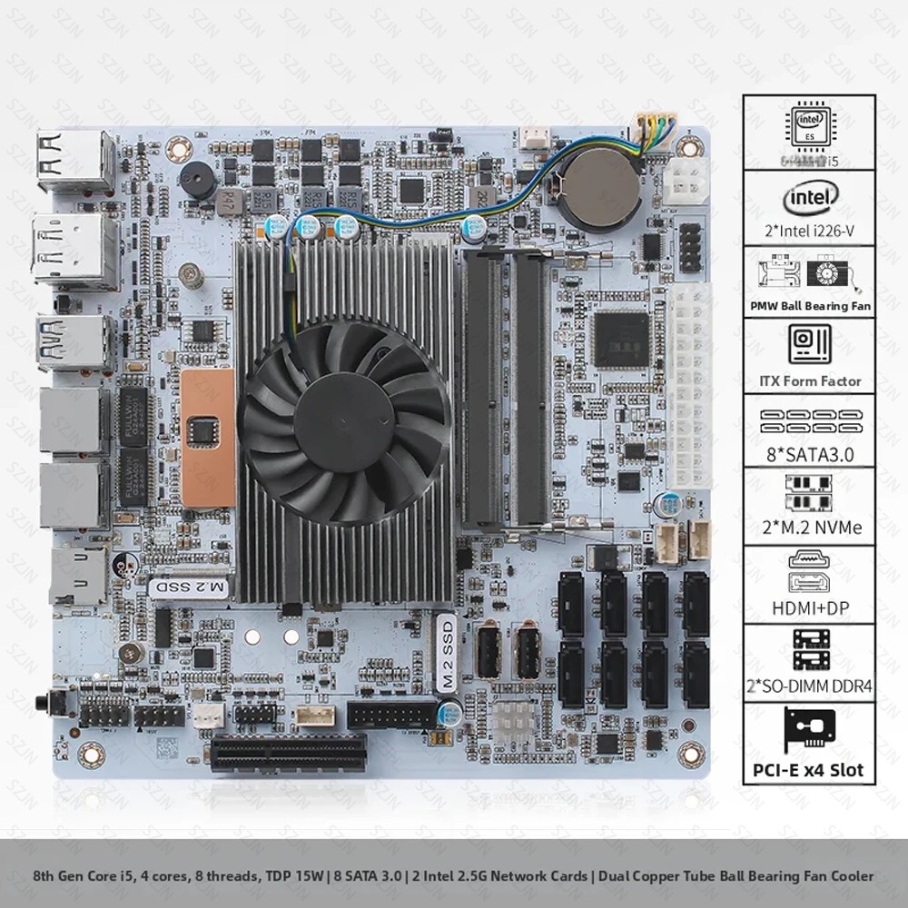 Материнская плата I5-8265U ES  – обзор и цена Nas Motherboard 8 Sata Mini Itx